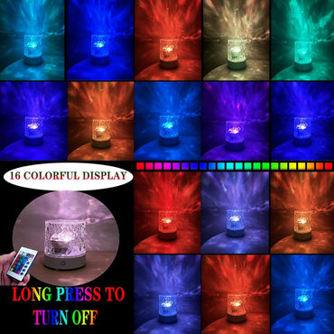 Water Ripple Lamp | 16-Color Rotating LED Night Light with Remote