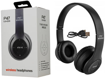 P47 Wireless Headphones | Bluetooth Foldable Headset | Stereo Sound | FM Radio & TF Card Support | Built-in Microphone