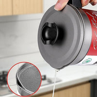 1.4L Fryer Oil Filter Pot Carbon Steel Jug with Stainless Steel Strainer Lid