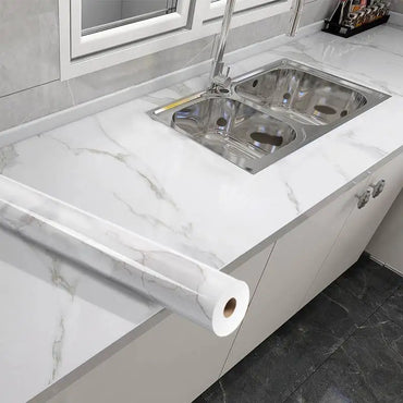 White & Grey | Marble Sheet Sticker 60x200cm | Waterproof Self-Adhesive PVC Wallpaper for Furniture Walls
