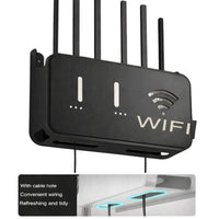 Black WiFi Router Storage Box & Wall Mount Shelf  Universal Cable Organizer | Space-Saving Holder for Modem, Set-Top Box & Smart Devices | Home & Office Use