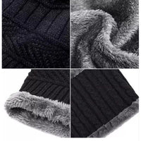 Winter Wool Cap with Neck Warmer Set | Thermal Beanie & Scarf Combo for Men and Women | Black And Gray