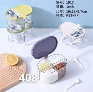 4 Compartments Spice Box | Masala Storage Box | Plastic Kitchen Organizer | Leak-Proof & Reusable